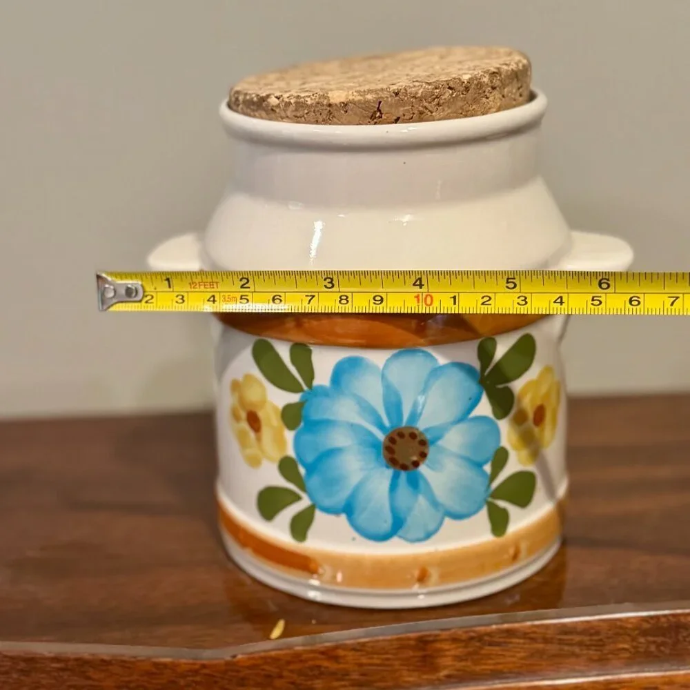🌼 Vintage FTD Stoneware Canister with Cork Lid – with Reinforced Bottom